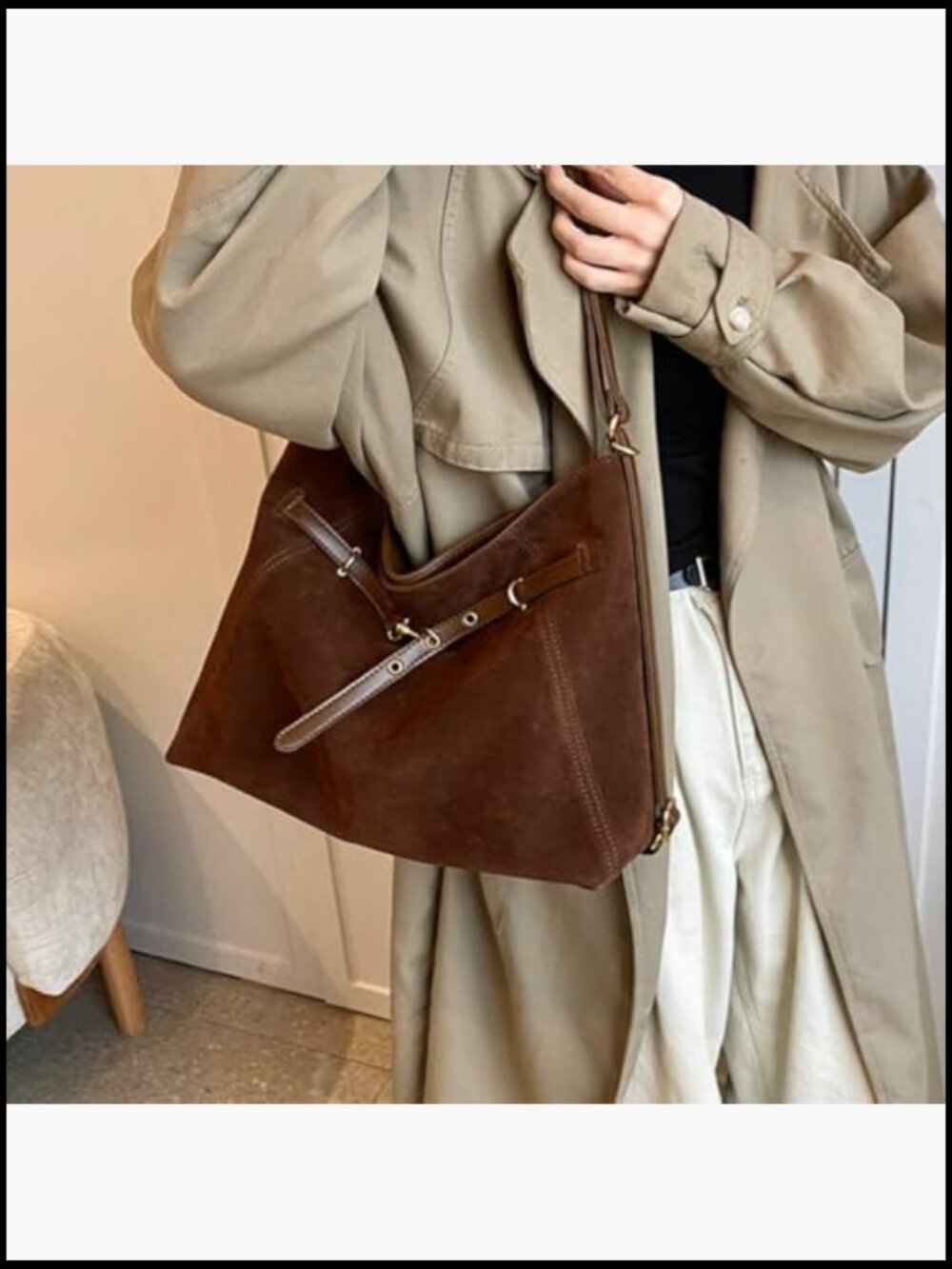 Faux Suede Crossbody Tote Hobo Purse Large Satchel Shoulder Bag Casual Chic - Picture 7 of 7